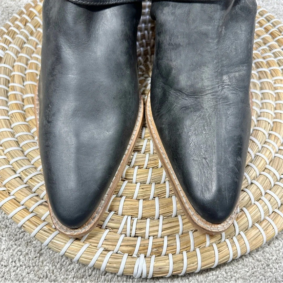 Free People Back Loop Ankle Cowboy Boots Pointed Toe Washed Black Western 40 - Picture 4 of 16